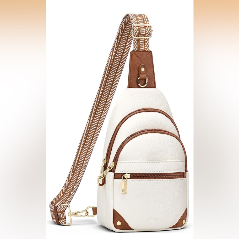 Women’s White and Brown Crossbody Sling Backpack